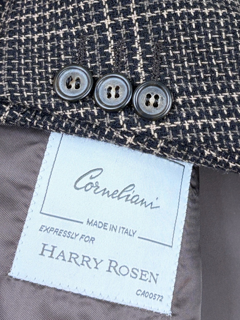 Corneliani Sport Coat Mens EU 52L US 42L Brown Black Check Wool Cashmere Blazer